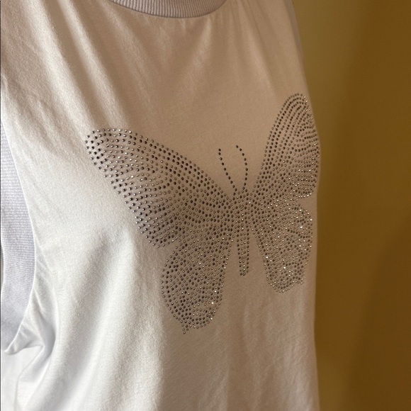 Vintage Havana Muscle Tee Top Oversized Blue With Rhinestone Butterfly Design - Picture 4 of 12